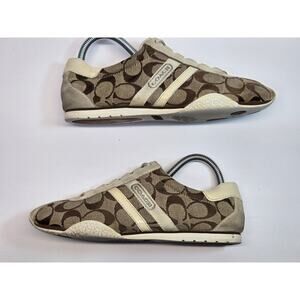 COACH Katelyn Monogram Brown Canvas Casual Lace Up Sneaker Shoe Womens Size 7.5